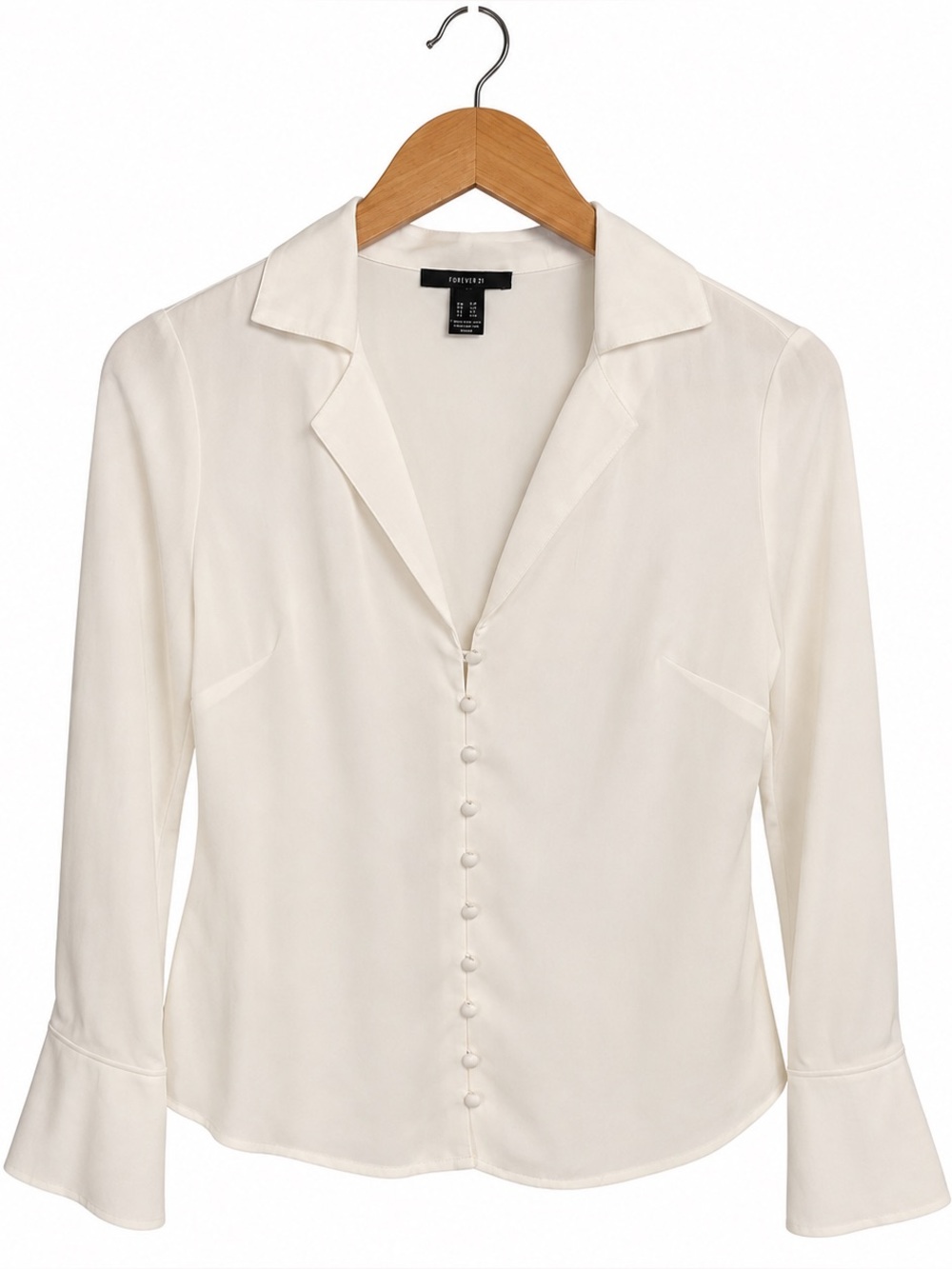 Forever 21 Cream Button-Front Satin Blouse